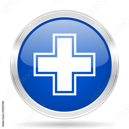 pharmacy blue silver metallic metallic chrome web circle glossy icon