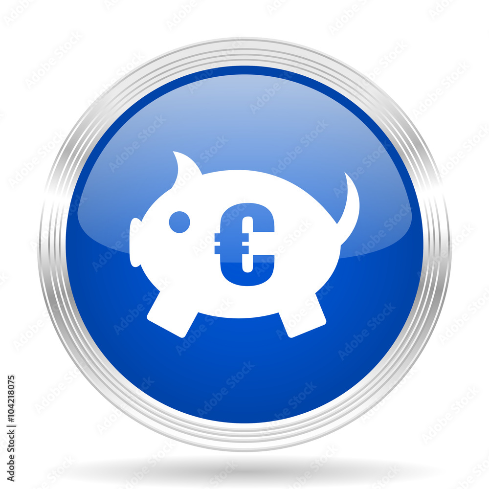 piggy bank blue silver metallic metallic chrome web circle glossy icon piggy bank blue silver metallic metallic chrome web circle glossy icon