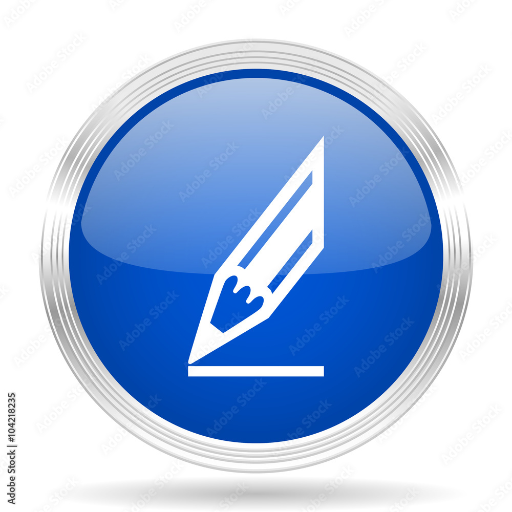 pencil blue silver metallic metallic chrome web circle glossy icon pencil blue silver metallic metallic chrome web circle glossy icon