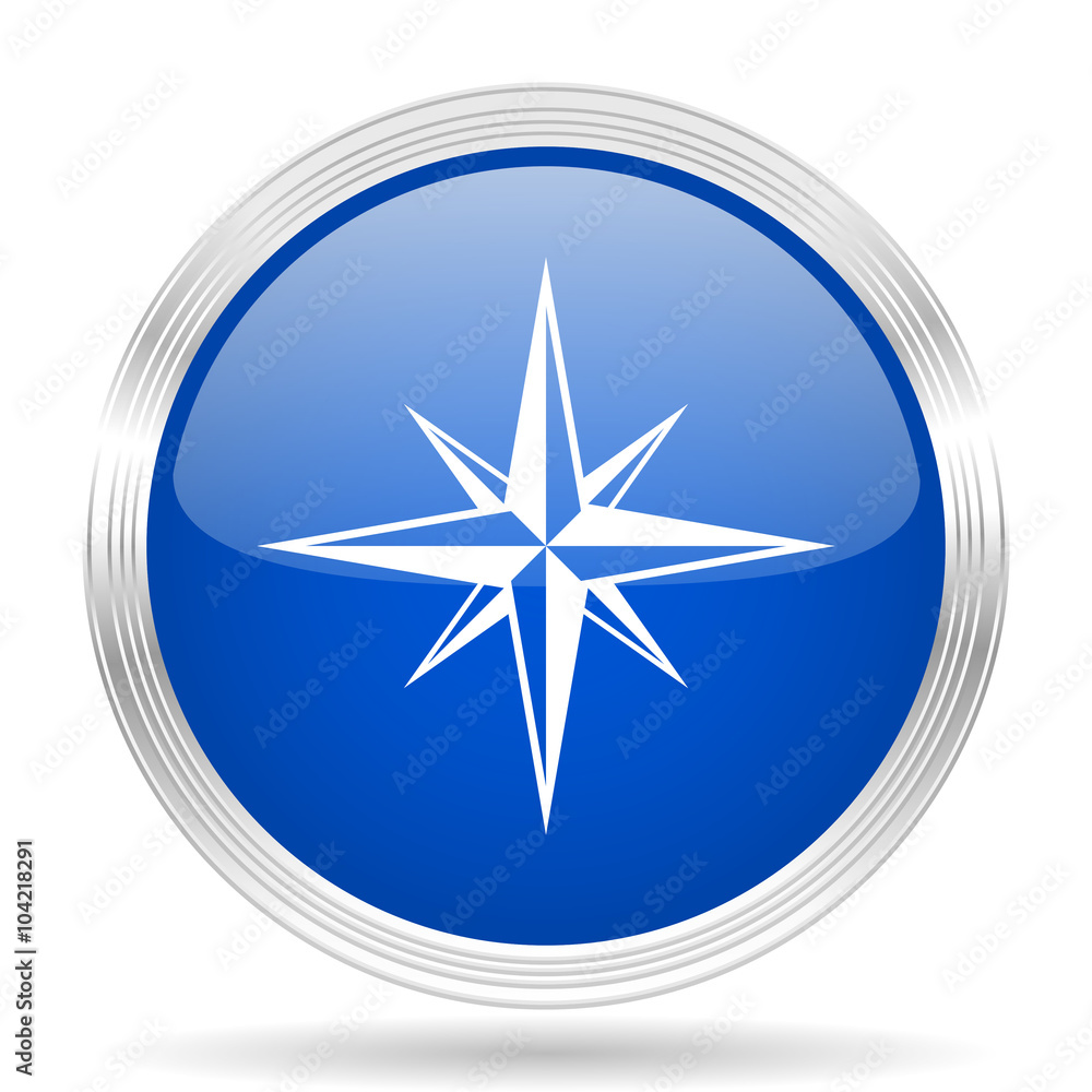 compass blue silver metallic metallic chrome web circle glossy icon compass blue silver metallic metallic chrome web circle glossy icon