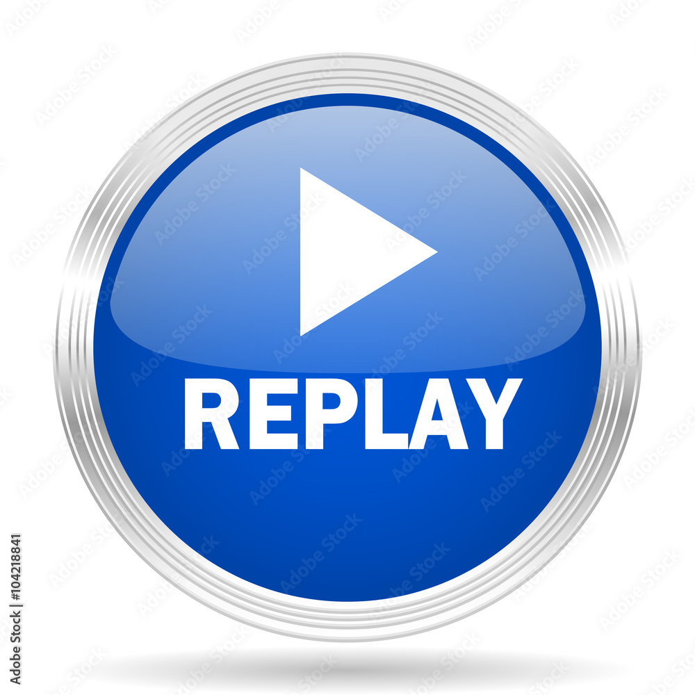 replay blue silver metallic metallic chrome web circle glossy icon replay blue silver metallic metallic chrome web circle glossy icon