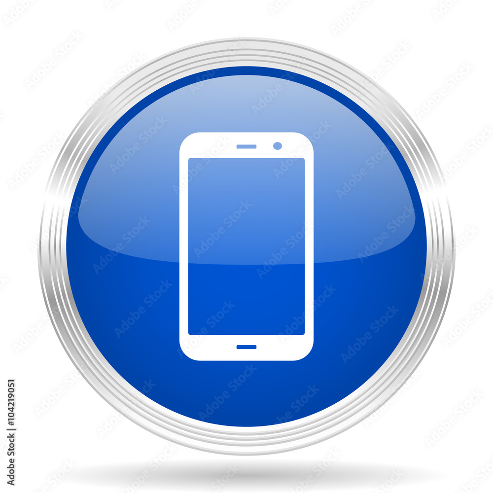 smartphone blue silver metallic metallic chrome web circle glossy icon smartphone blue silver metallic metallic chrome web circle glossy icon