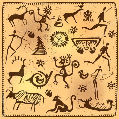 Set elements African petroglyph art old