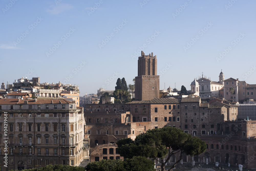 panoramic view from Altare della Patria of the Roman Forum.