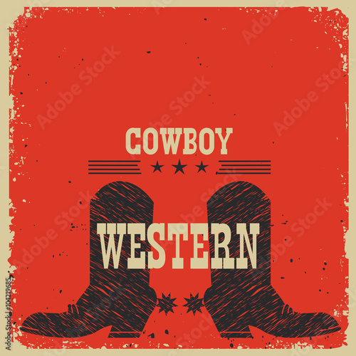 Cowboy boots background.Vector red card with text