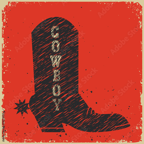 Cowboy boot background.Vector red card