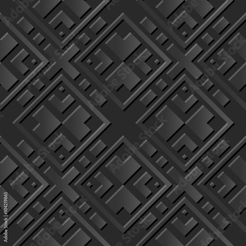 Seamless 3D elegant dark paper art pattern 041 Square Cross Geometry 