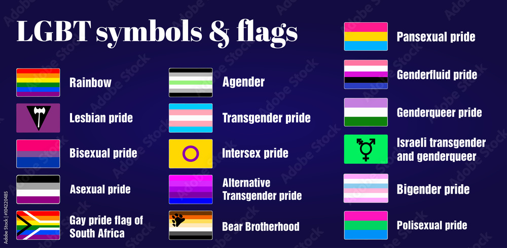 LGBT Gay flags and symbols on dark purple background Stock Vector ...