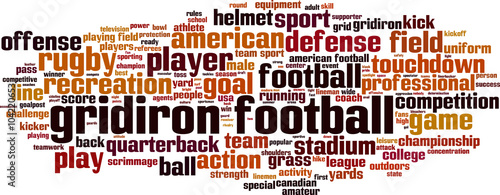Gridiron football word cloud concept. Vector illustration