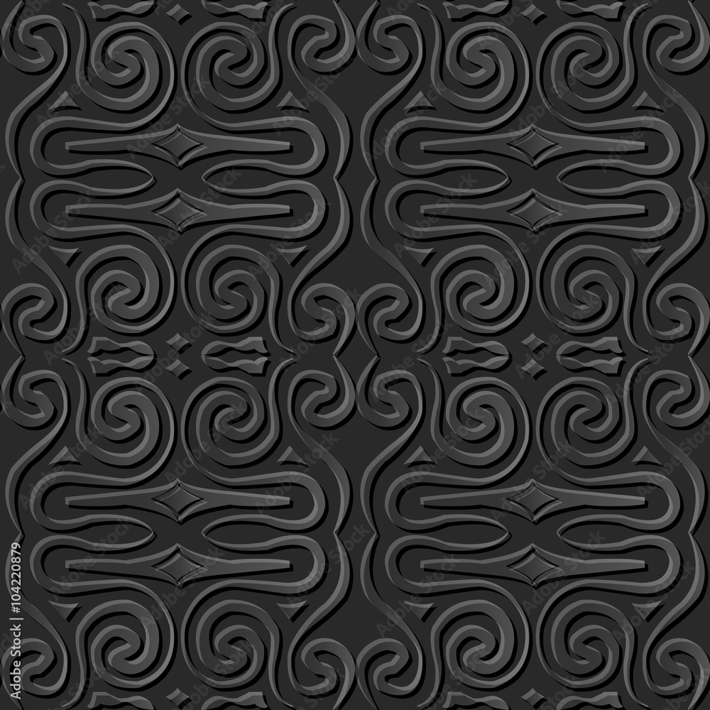 Seamless 3D elegant dark paper art pattern 047 Spiral Round Geometry

