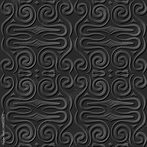 Seamless 3D elegant dark paper art pattern 047 Spiral Round Geometry 