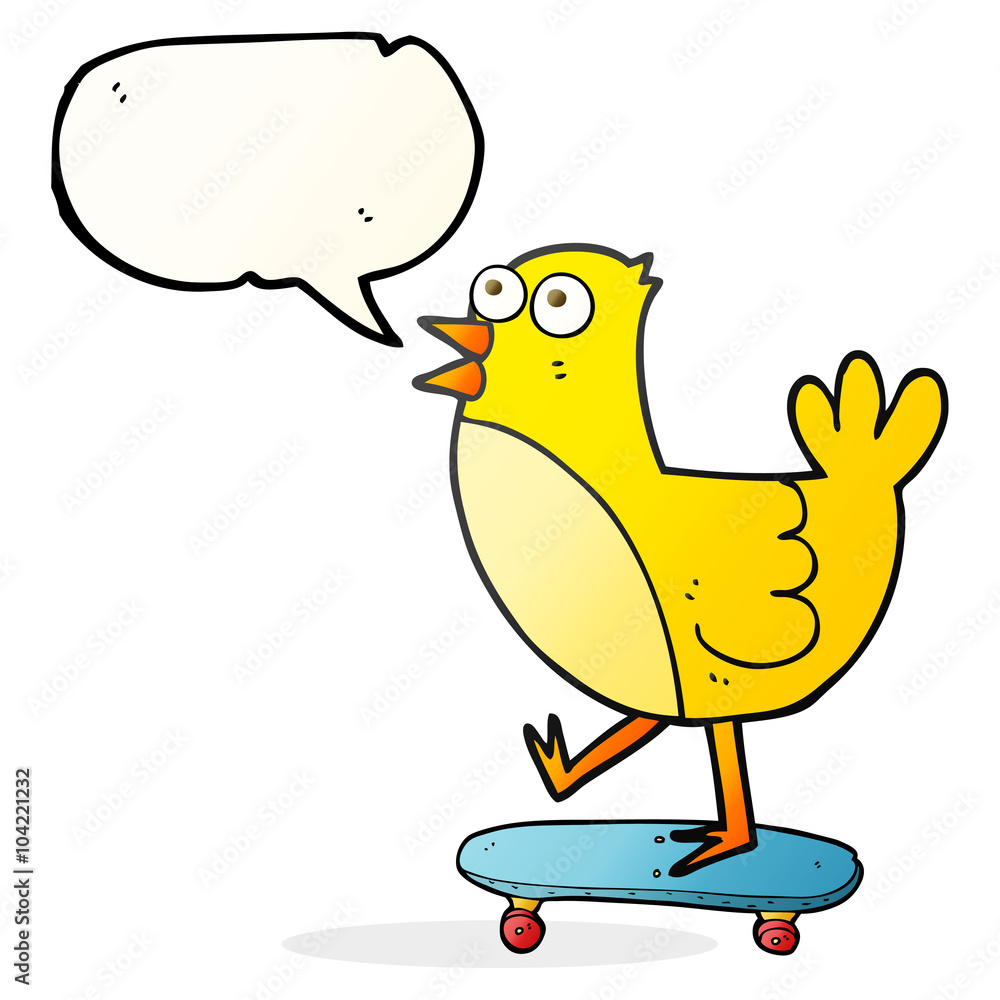 speech bubble cartoon bird on skateboard speech bubble cartoon bird on skateboard