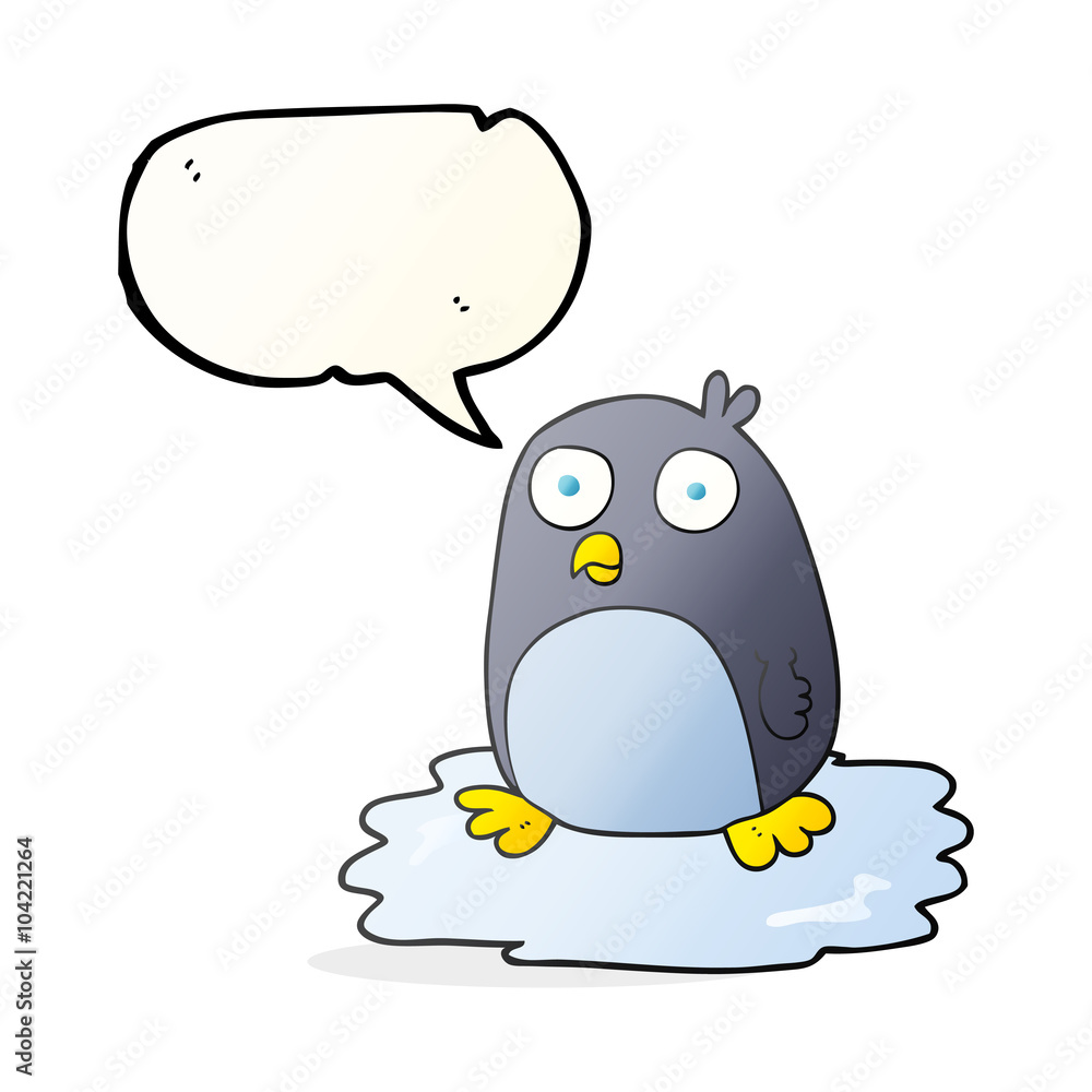 speech bubble cartoon penguin on ice