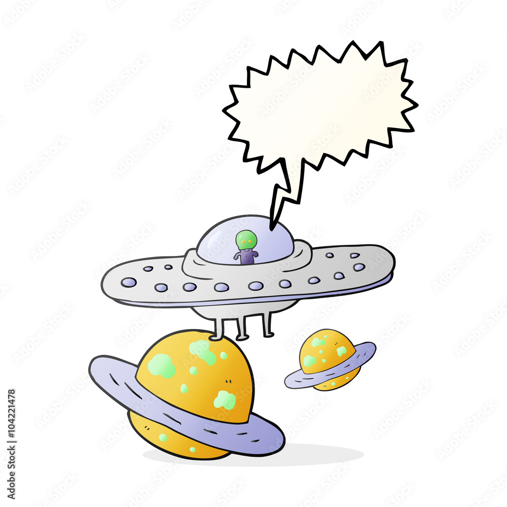 speech bubble cartoon flying saucer in space speech bubble cartoon flying saucer in space