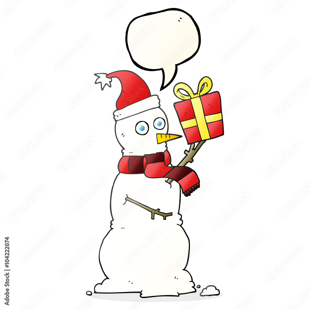speech bubble cartoon snowman holding present speech bubble cartoon snowman holding present