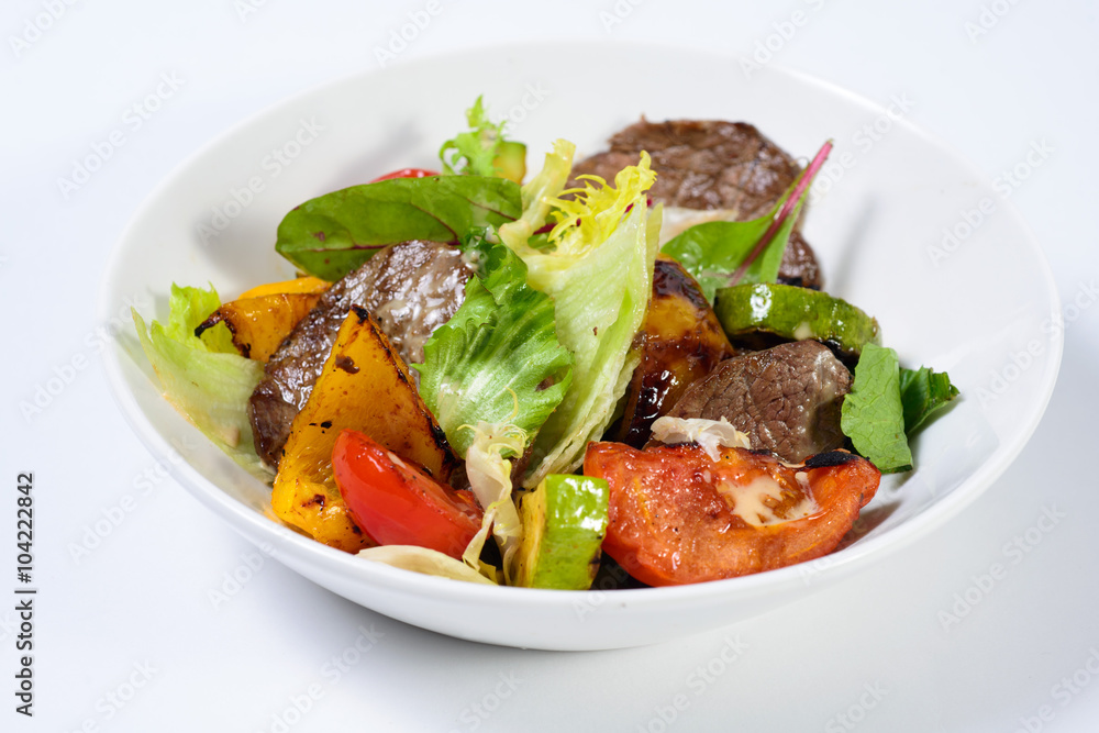 salad with meat,egg, tomatoes, olives and vegetables salad with meat,egg, tomatoes, olives and vegetables