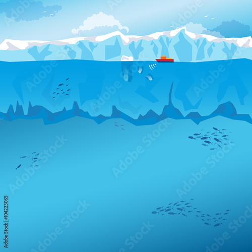Obraz na plátne Background with long Iceberg and ship. Vector