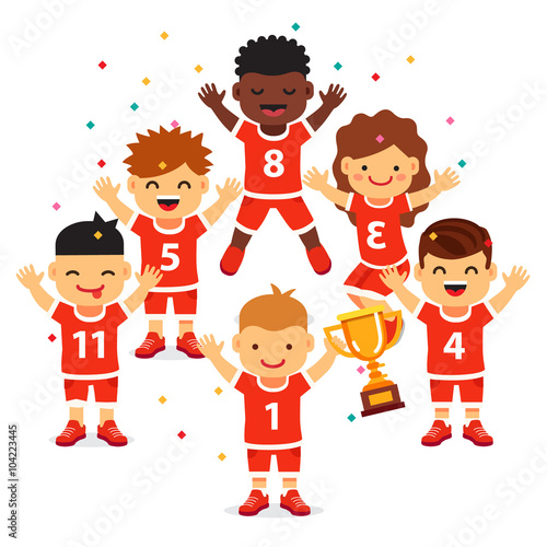 Children sports team wins a golden cup