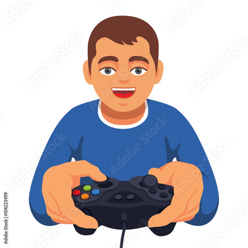 Teen boy gaming with gamepad controller