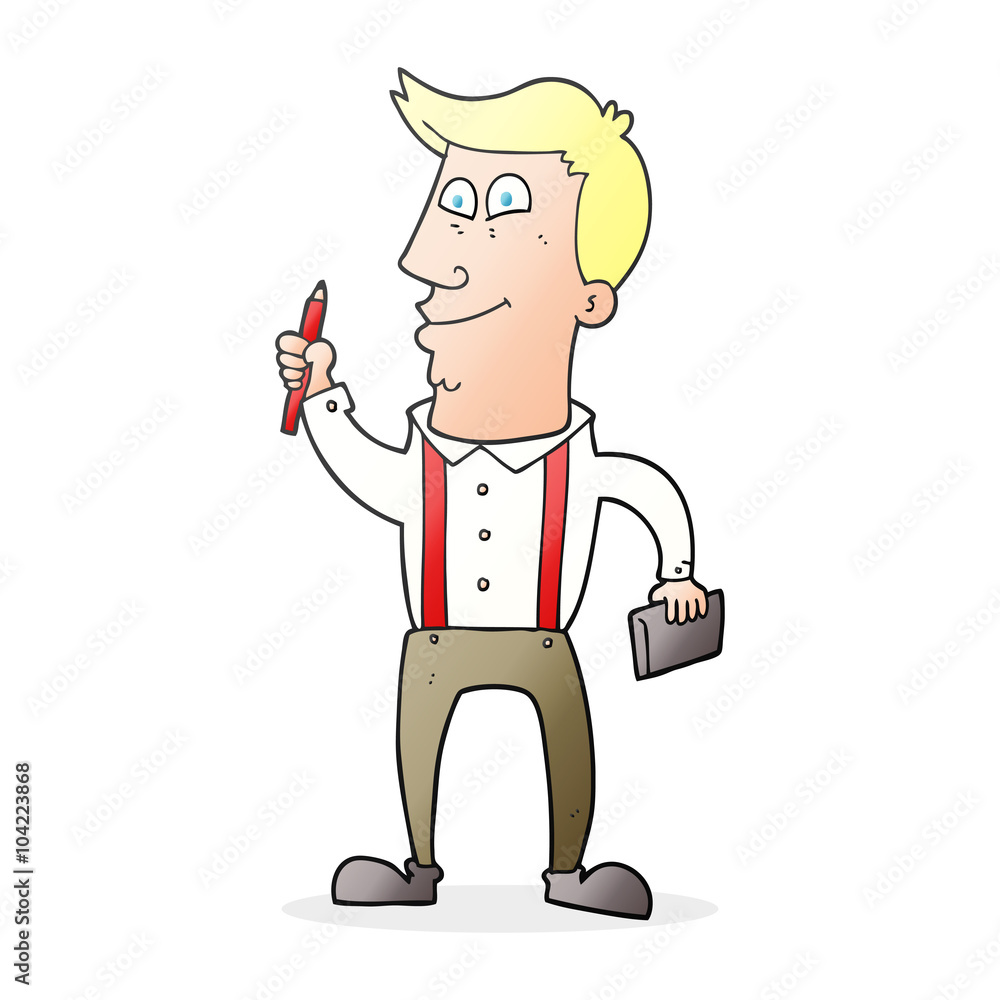 cartoon man with notebook and pen cartoon man with notebook and pen