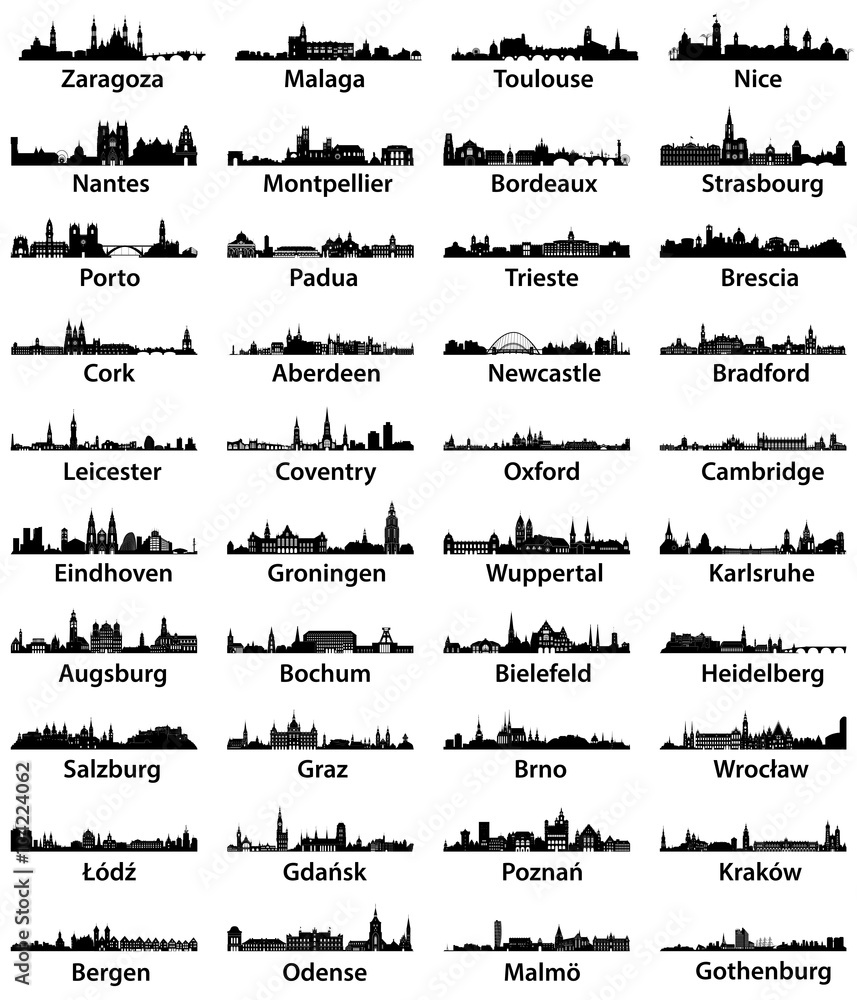 european cities slylines silhouettes vector collection