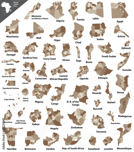 Fototapeta Naklejka Na Ścianę i Meble -  African countries maps vector set