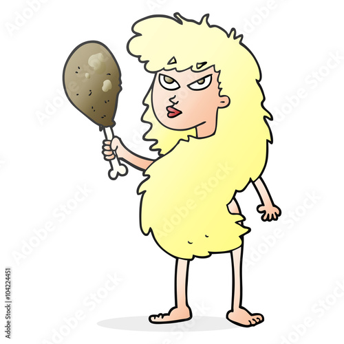 cartoon cavewoman with meat