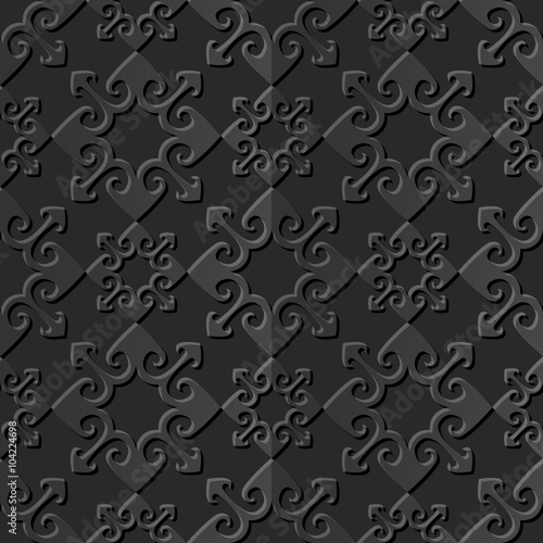 Seamless 3D elegant dark paper art pattern 059 Arrow Cross Geometry 