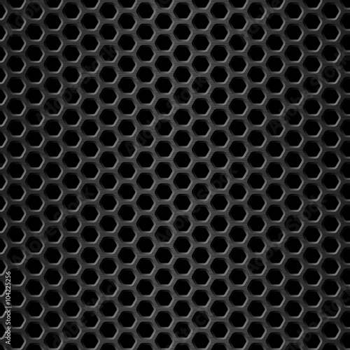 Honeycomb background. Black metal texture. Vector illustration. Geometric pattern of hexagons