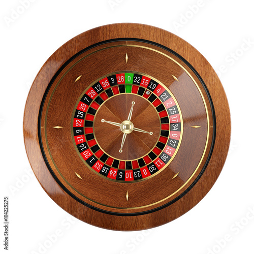 Roulette wheel in casino isolated on white background.