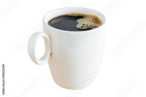 Cup of coffee on a white background, close-up