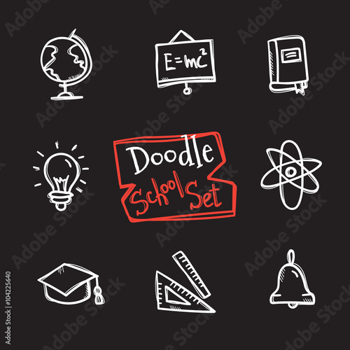 Vector doodle style school set. Cute hand drawn collection of education objects