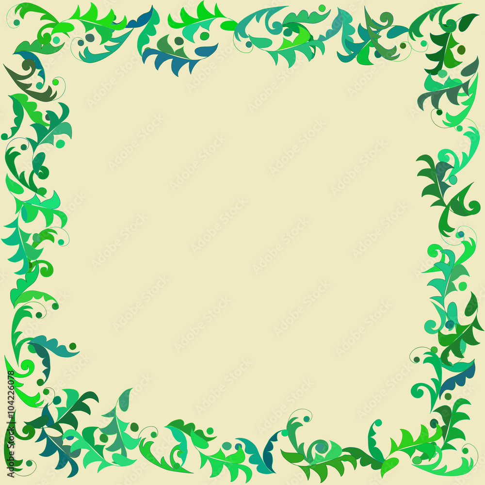 Vector card with leafy frame.