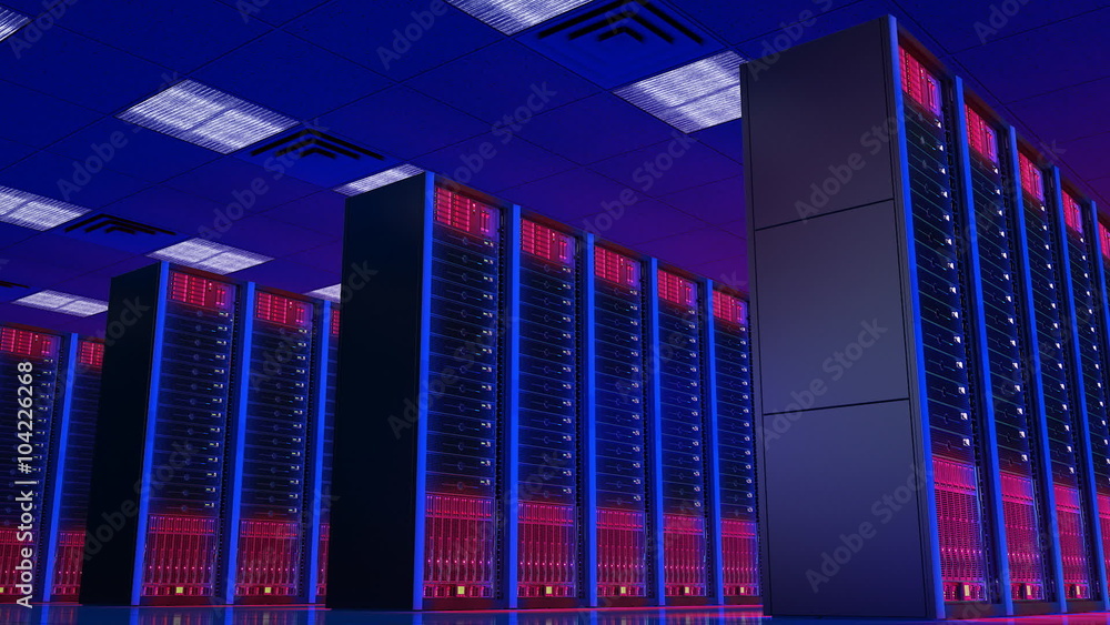 Seamlessly looping animation of rack servers in data center vídeo do ...