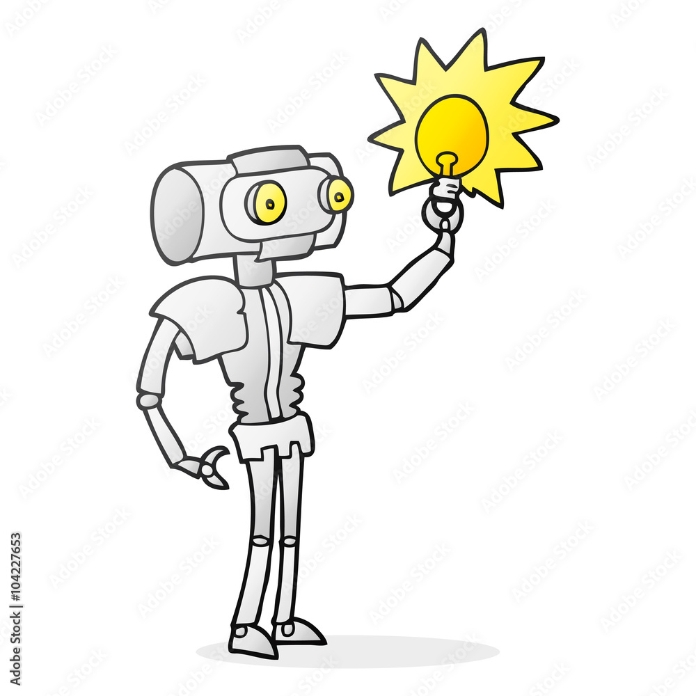 cartoon robot with light bulb