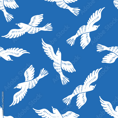 Vector abstract seamless pattern with birds.