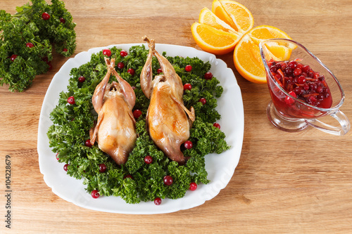 Carcasses of quail roasted ...