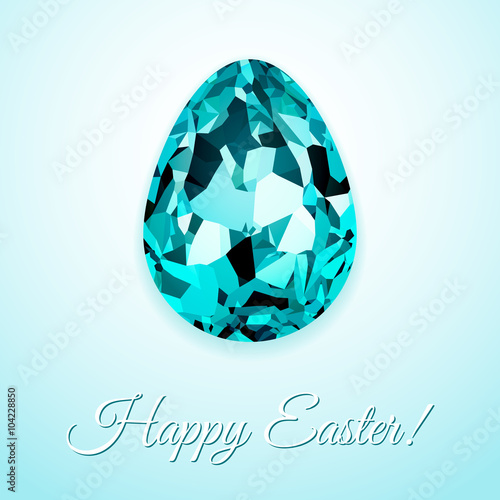 Happy Easter greeting card design with creative crystal easter egg on light background and sign Happy Easter, vector illustration
