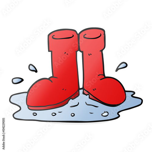 cartoon wellington boots in puddle