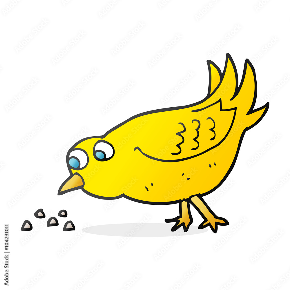cartoon bird pecking seeds