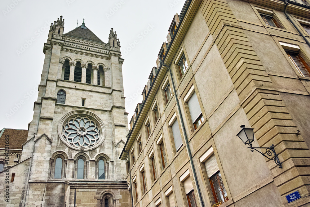 Belfry of St. Pierre Cathedral in Geneva, Switzerland
