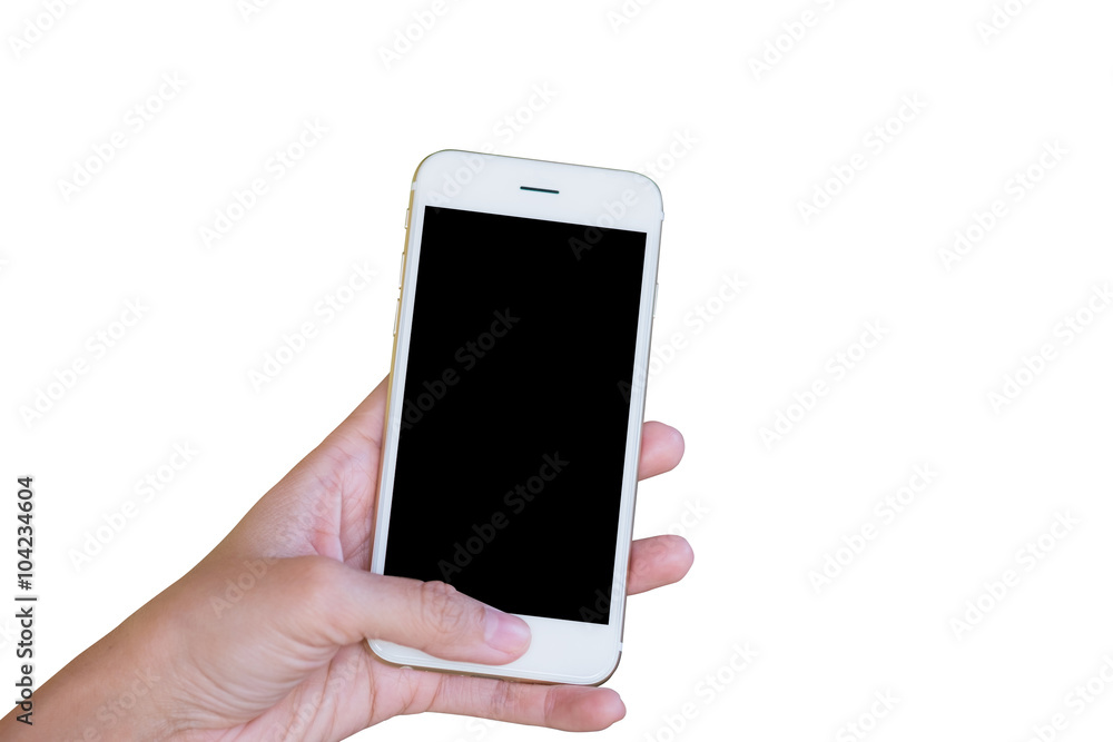 Hands woman are holding touch screen White Tablet Computer with white background/isolated. Hands woman are holding touch screen White Tablet Computer with white background/isolated.