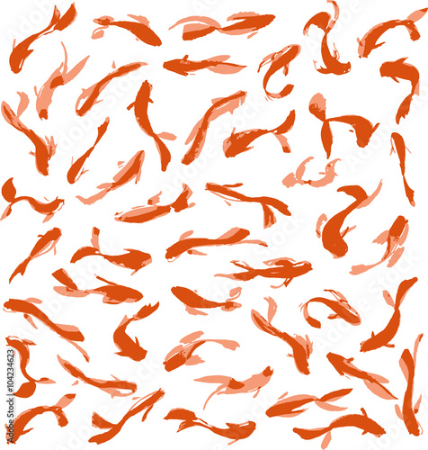 Watercolor oriental pattern with red koi carps.
