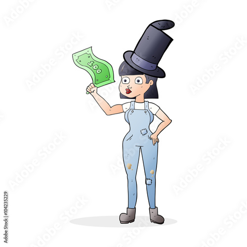 cartoon woman holding on to money