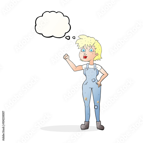 thought bubble cartoon confident farmer woman