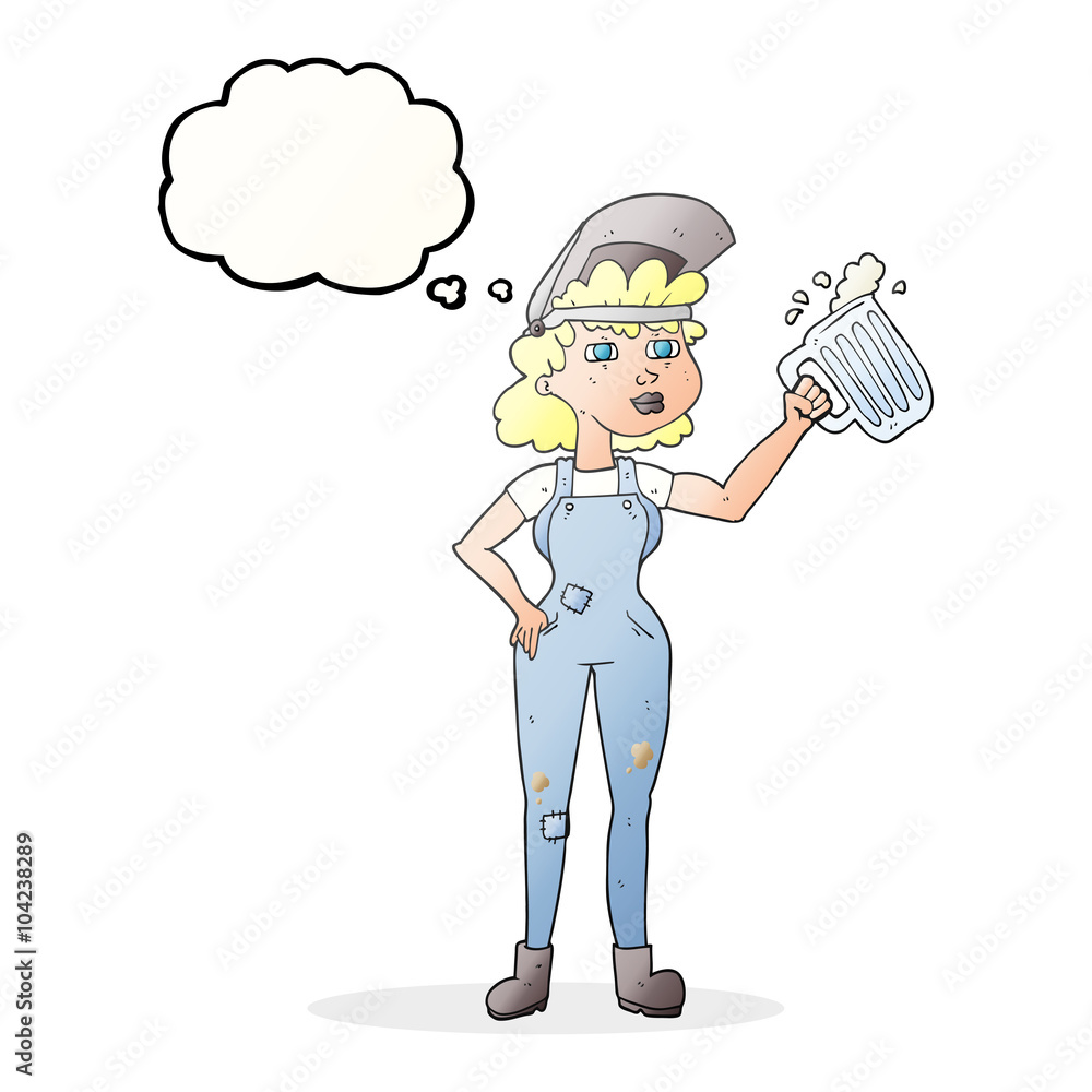 thought bubble cartoon hard working woman with beer thought bubble cartoon hard working woman with beer