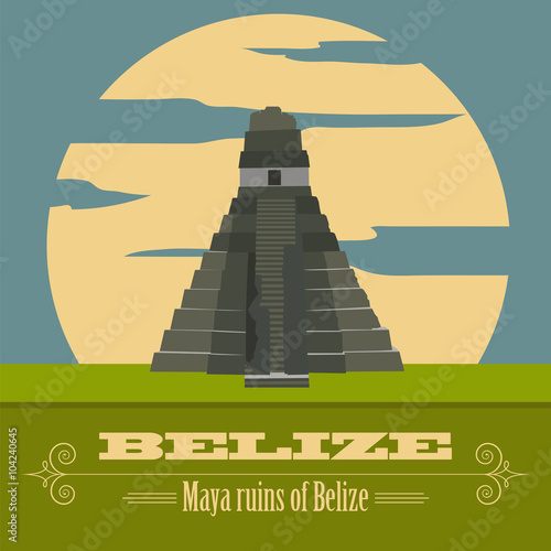 Belize landmarks. Retro styled image