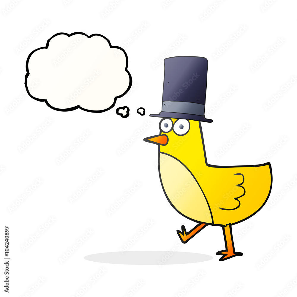 thought bubble cartoon bird wearing hat thought bubble cartoon bird wearing hat