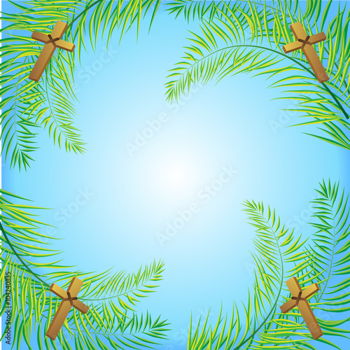 Palm Sunday frond and cross  vector background. Vector illustration for the Christian holiday 