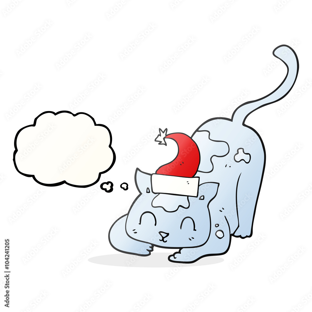 Obraz premium thought bubble cartoon cat wearing christmas hat